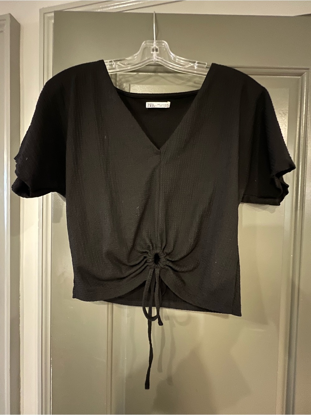 Zara Black V-Neck Drawstring Crop Top